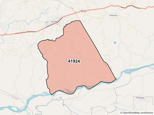 Mapa del código postal 41924, Juchitán, Guerrero