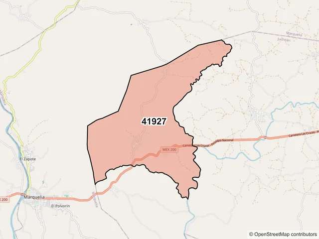 Mapa del código postal 41927, Juchitán, Guerrero