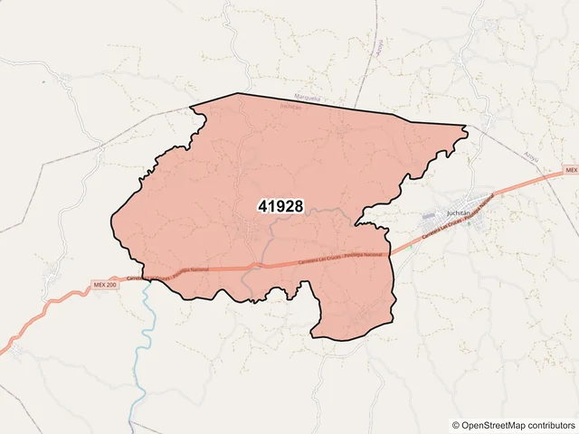 Mapa del código postal 41928, Juchitán, Guerrero
