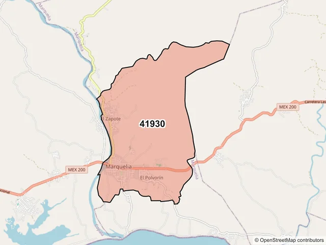 Mapa del código postal 41930, Marquelia, Guerrero