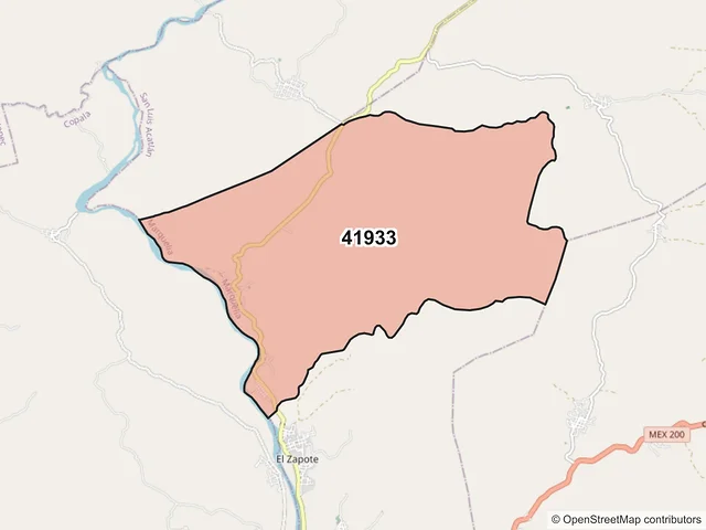 Mapa del código postal 41933, Marquelia, Guerrero