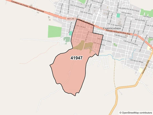 Mapa del código postal 41947, Cuajinicuilapa, Guerrero