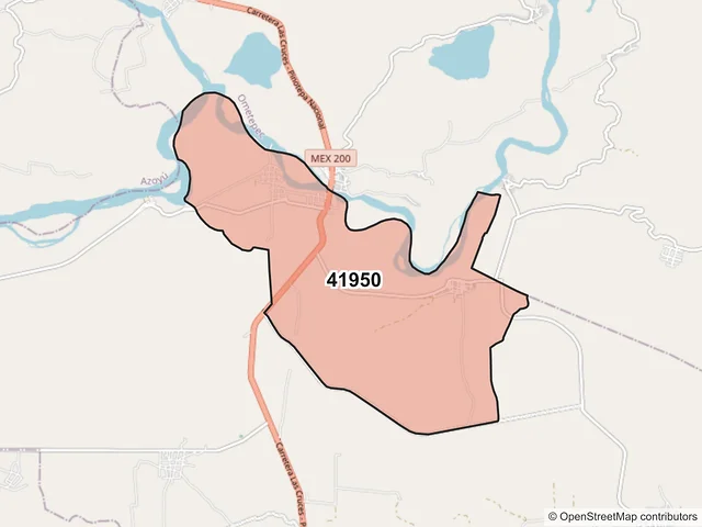 Mapa del código postal 41950, Cuajinicuilapa, Guerrero