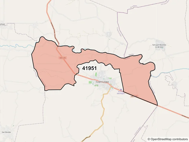 Mapa del código postal 41951, Cuajinicuilapa, Guerrero