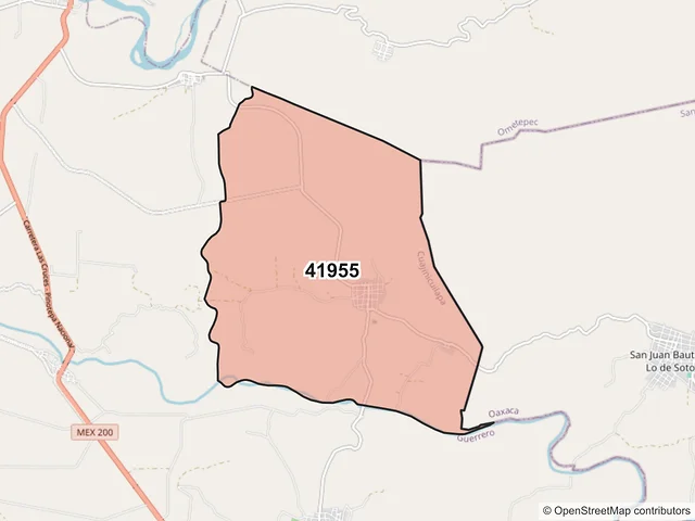 Mapa del código postal 41955, Cuajinicuilapa, Guerrero