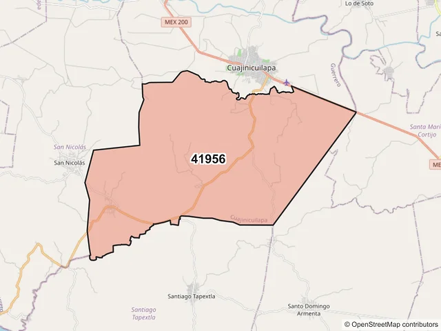 Mapa del código postal 41956, Cuajinicuilapa, Guerrero