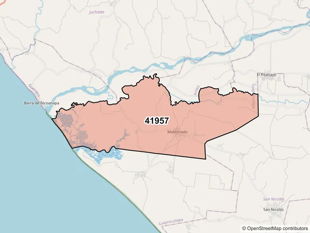 Mapa del código postal 41957, Cuajinicuilapa, Guerrero