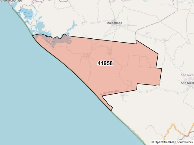 Mapa del código postal 41958, Cuajinicuilapa, Guerrero