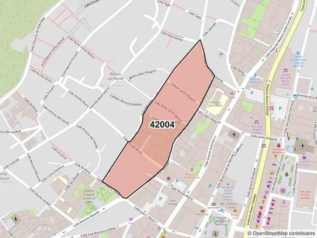 Mapa del código postal 42004, Pachuca de Soto, Hidalgo