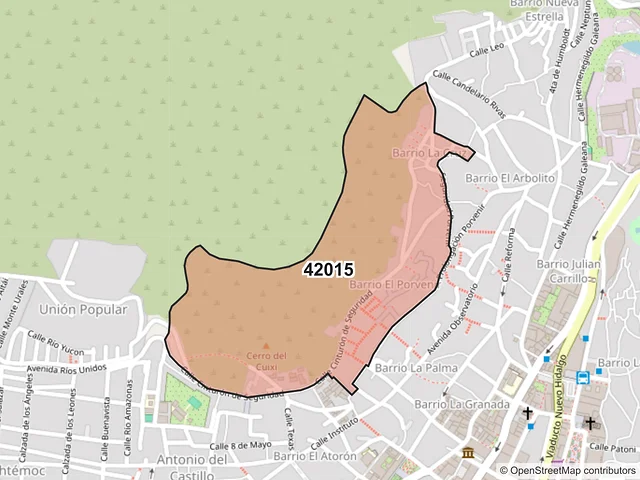 Mapa del código postal 42015, Pachuca de Soto, Hidalgo