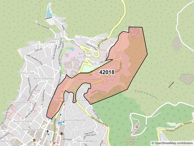 Mapa del código postal 42018, Pachuca de Soto, Hidalgo