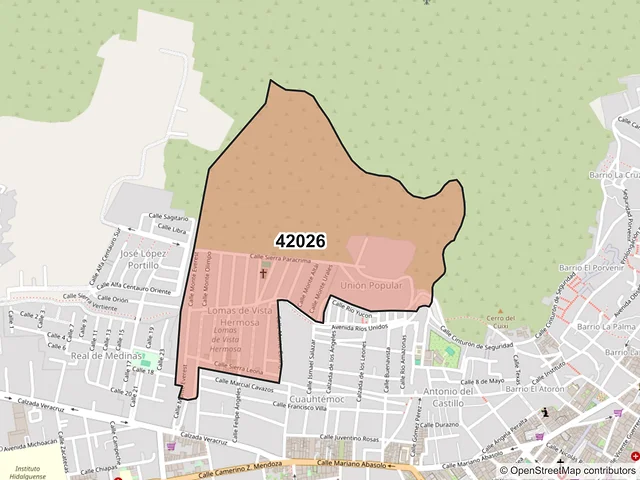 Mapa del código postal 42026, Pachuca de Soto, Hidalgo