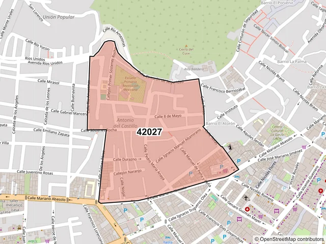 Mapa del código postal 42027, Pachuca de Soto, Hidalgo