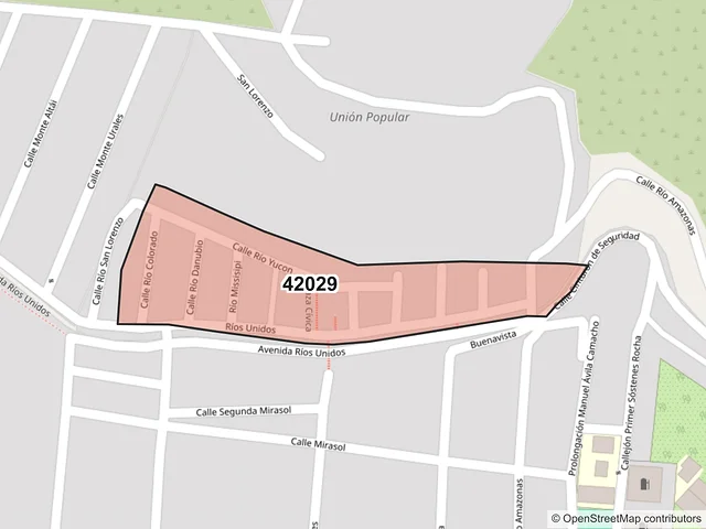 Mapa del código postal 42029, Pachuca de Soto, Hidalgo