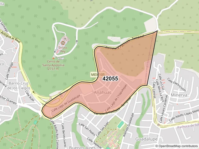 Mapa del código postal 42055, Pachuca de Soto, Hidalgo