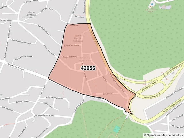 Mapa del código postal 42056, Pachuca de Soto, Hidalgo