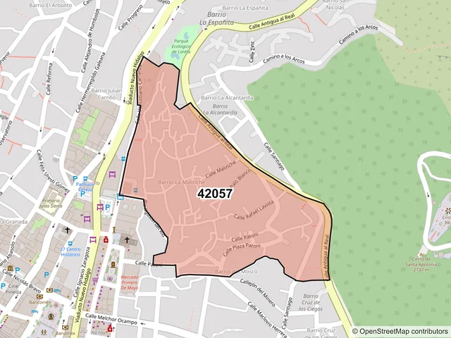 Mapa del código postal 42057, Pachuca de Soto, Hidalgo