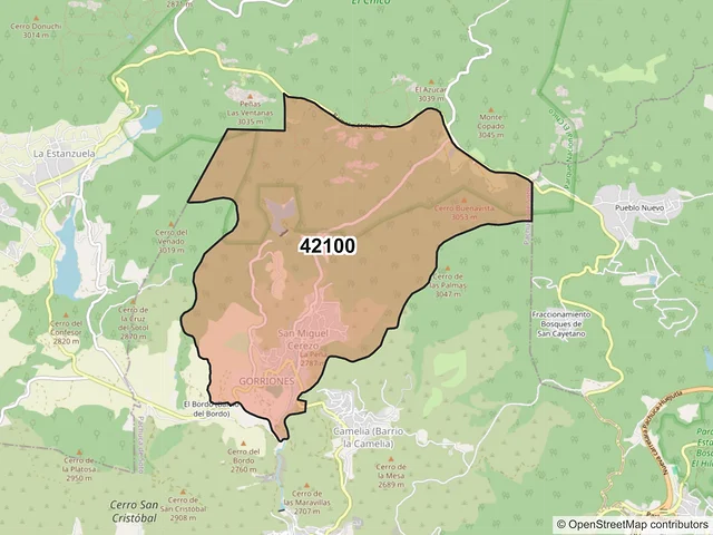 Mapa del código postal 42100, Pachuca de Soto, Hidalgo
