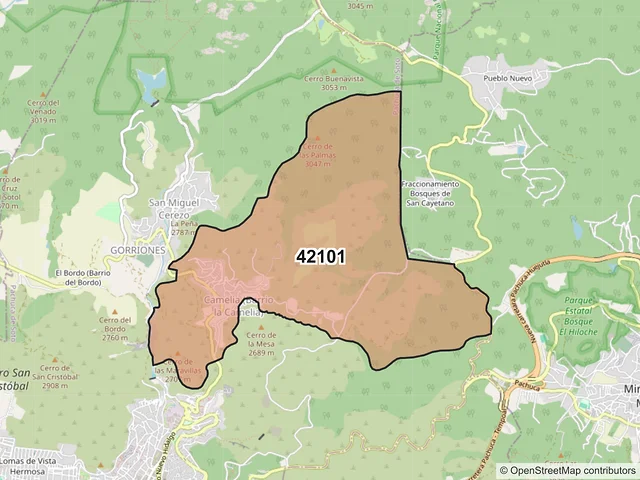 Mapa del código postal 42101, Pachuca de Soto, Hidalgo
