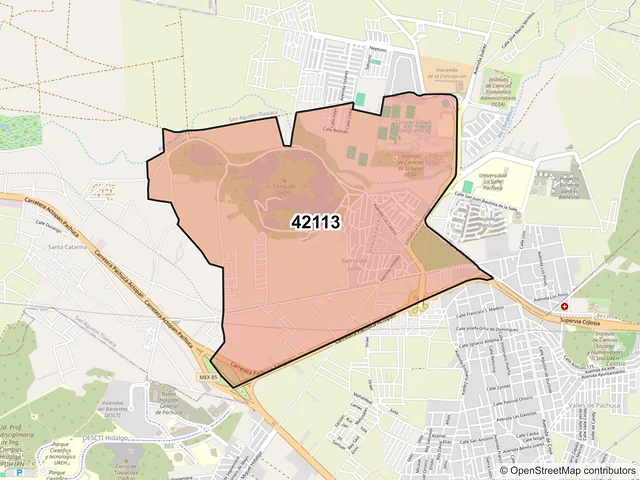 Mapa del código postal 42113, Pachuca de Soto, Hidalgo