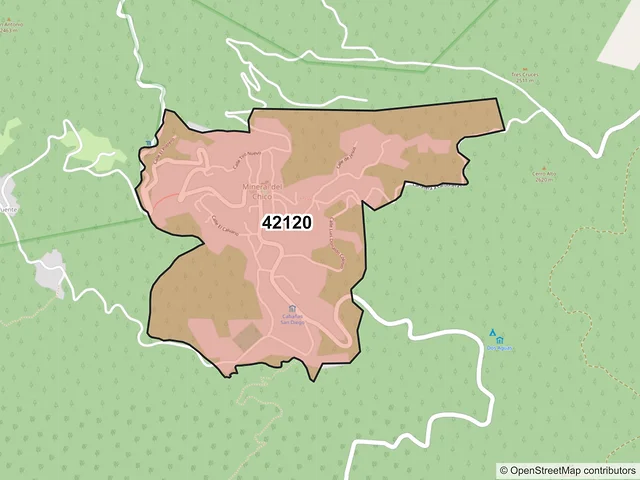 Mapa del código postal 42120, Mineral del Chico, Hidalgo