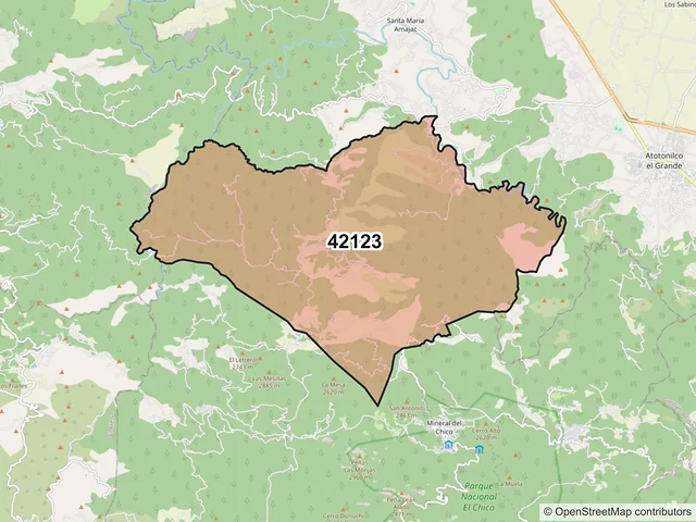 Mapa del código postal 42123, Mineral del Chico, Hidalgo