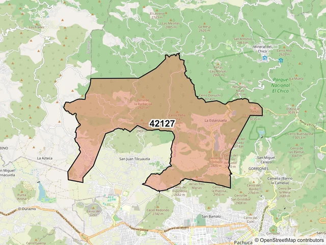 Mapa del código postal 42127, Mineral del Chico, Hidalgo
