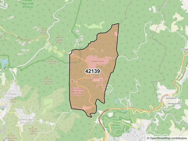 Mapa del código postal 42139, Mineral del Monte, Hidalgo
