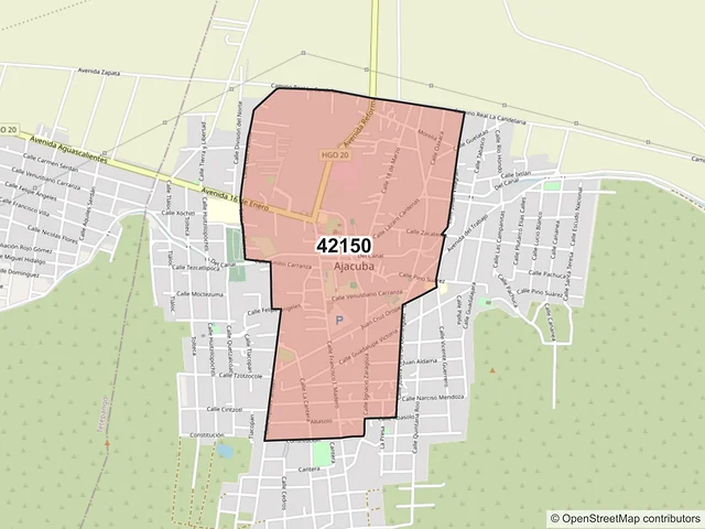 Mapa del código postal 42150, Ajacuba, Hidalgo