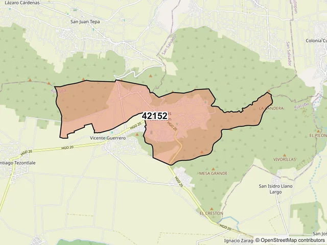 Mapa del código postal 42152, Ajacuba, Hidalgo