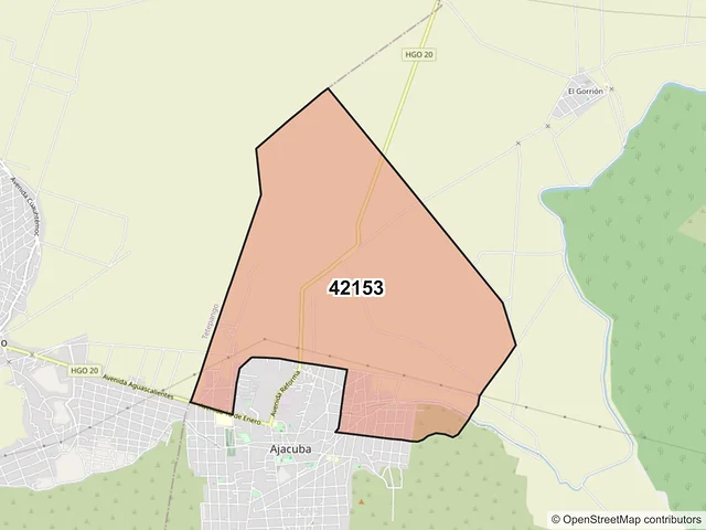 Mapa del código postal 42153, Ajacuba, Hidalgo