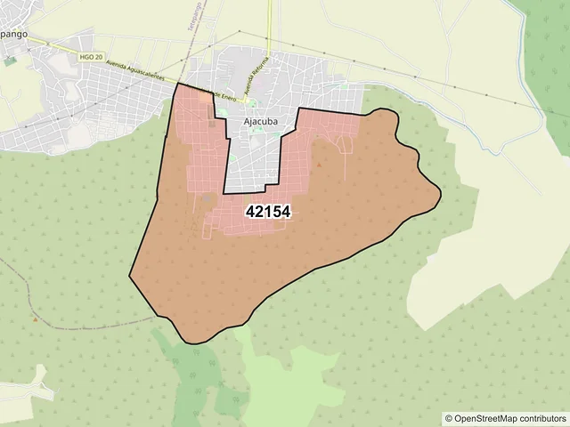 Mapa del código postal 42154, Ajacuba, Hidalgo