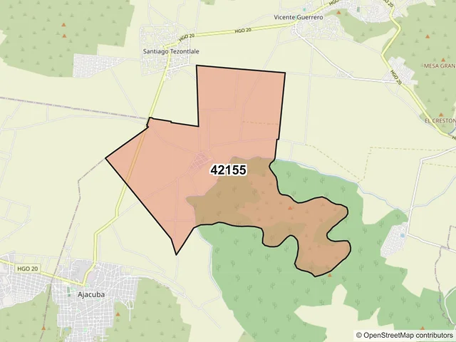 Mapa del código postal 42155, Ajacuba, Hidalgo