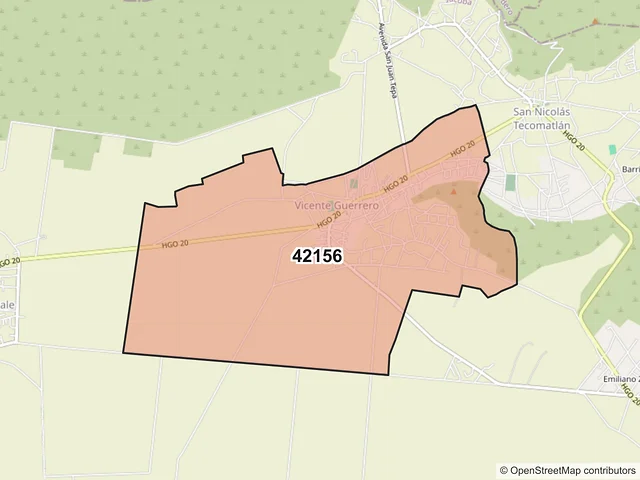 Mapa del código postal 42156, Ajacuba, Hidalgo