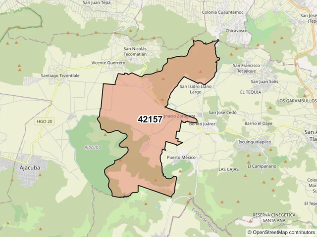 Mapa del código postal 42157, Ajacuba, Hidalgo