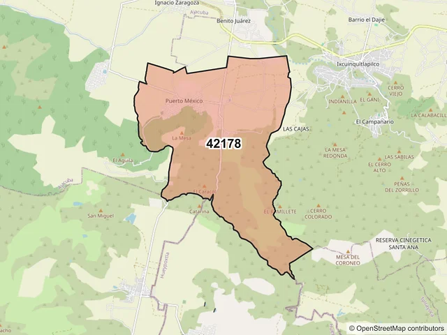 Mapa del código postal 42178, San Agustín Tlaxiaca, Hidalgo