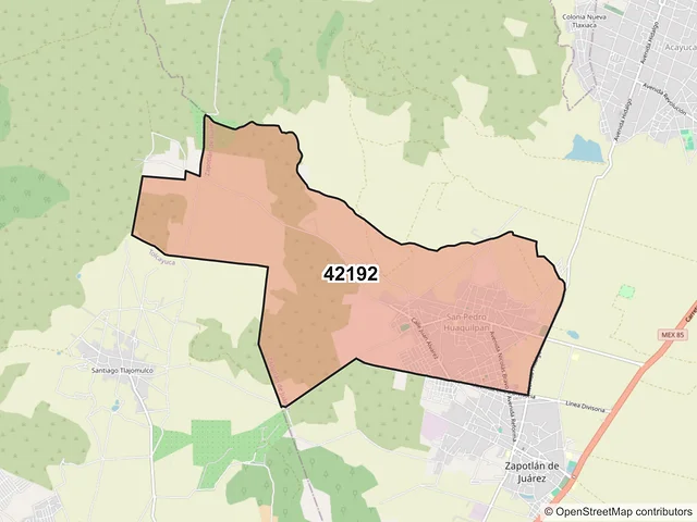 Mapa del código postal 42192, Zapotlán de Juárez, Hidalgo