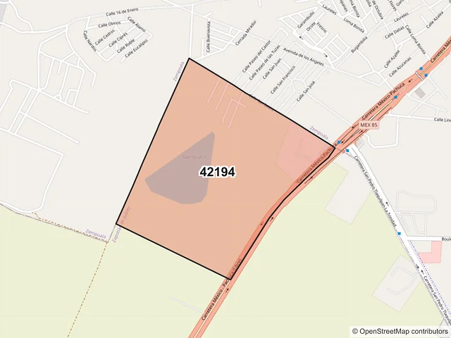 Mapa del código postal 42194, Zapotlán de Juárez, Hidalgo