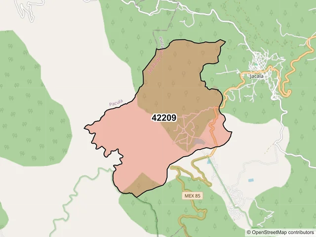Mapa del código postal 42209, Jacala de Ledezma, Hidalgo