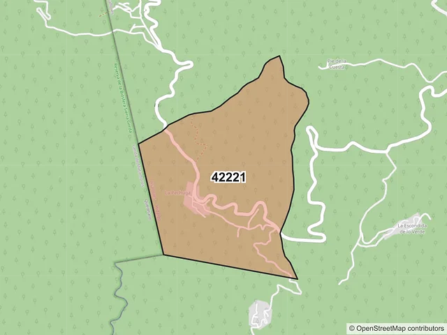 Mapa del código postal 42221, Pisaflores, Hidalgo