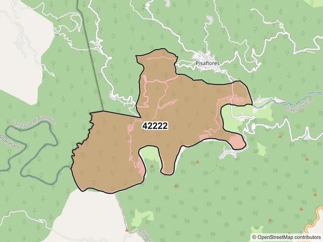Mapa del código postal 42222, Pisaflores, Hidalgo