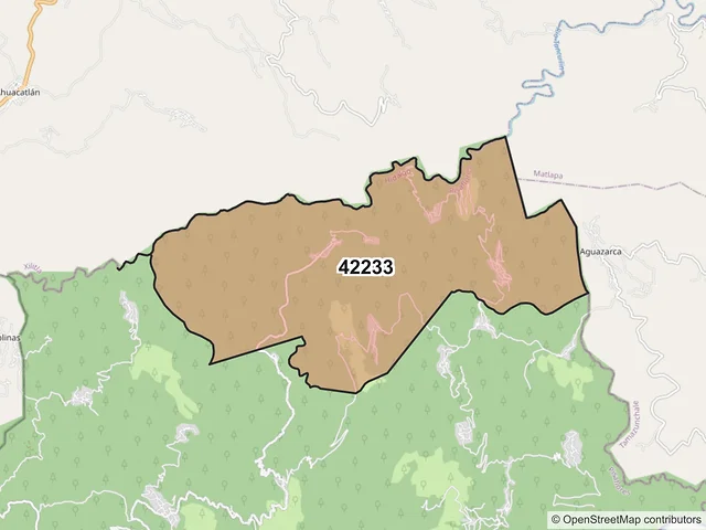 Mapa del código postal 42233, Pisaflores, Hidalgo