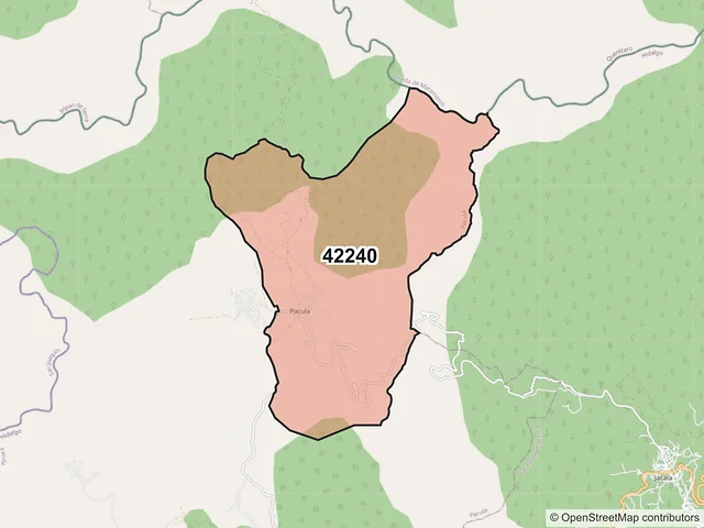 Mapa del código postal 42240, Pacula, Hidalgo