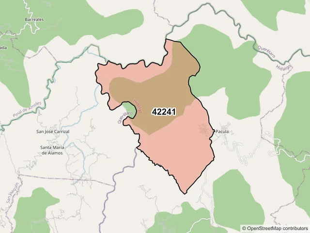 Mapa del código postal 42241, Pacula, Hidalgo