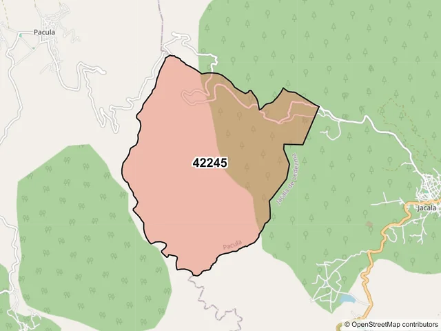 Mapa del código postal 42245, Pacula, Hidalgo