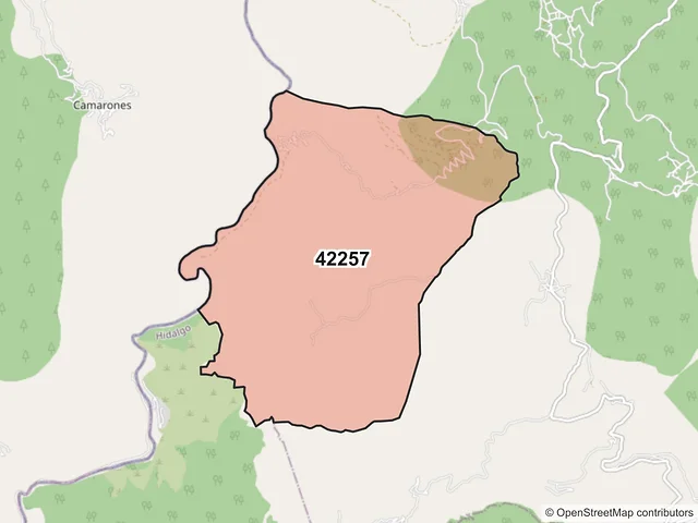 Mapa del código postal 42257, Pacula, Hidalgo