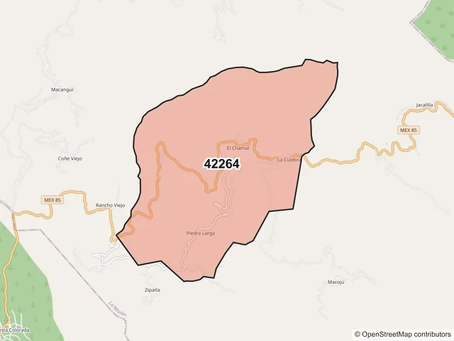 Mapa del código postal 42264, La Misión, Hidalgo