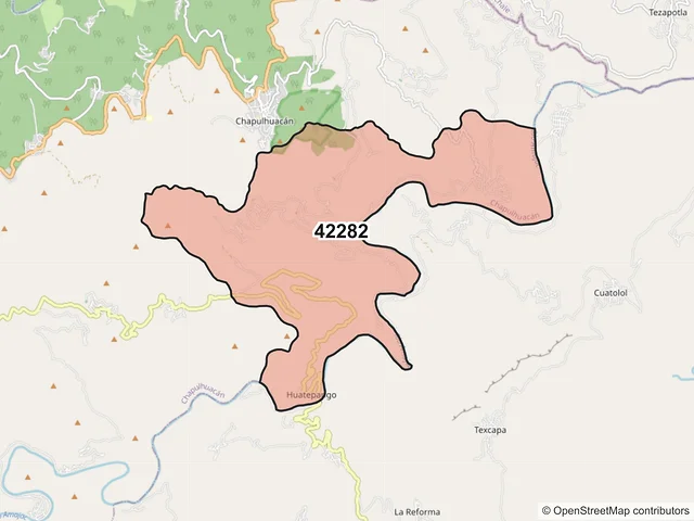 Mapa del código postal 42282, Chapulhuacán, Hidalgo