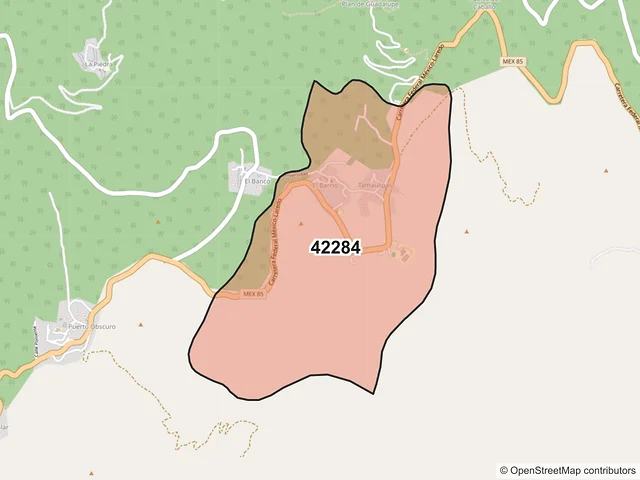 Mapa del código postal 42284, Chapulhuacán, Hidalgo