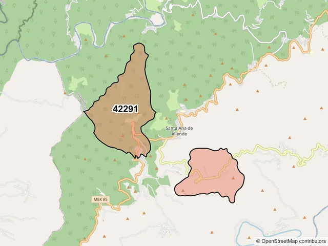 Mapa del código postal 42291, Chapulhuacán, Hidalgo